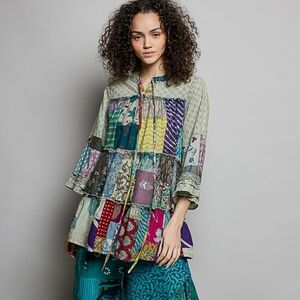 156 POL Unique Multicolor Patchwork Dress Top